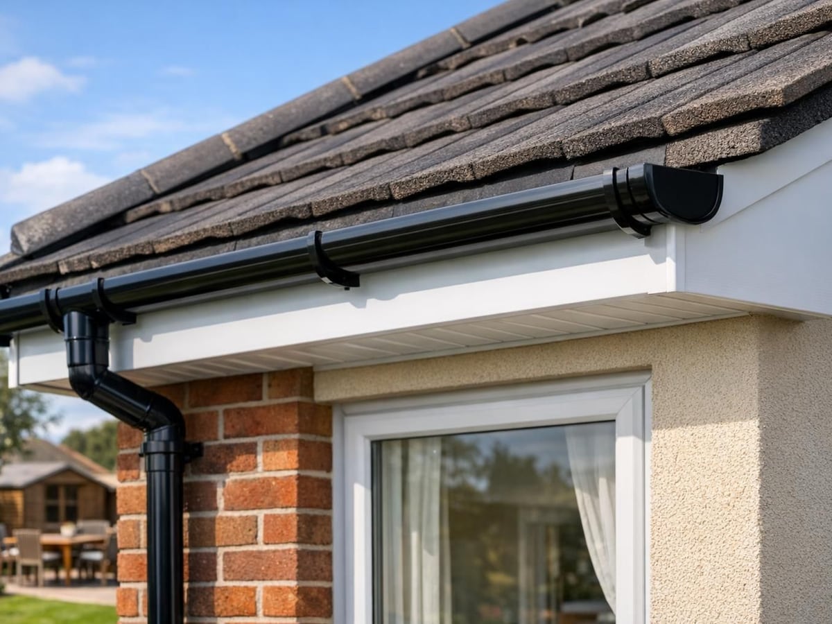 White uPVC fascias and soffits with black guttering